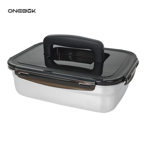 [ONEBOK] 원복 스테인레스 밀폐용기 직사각 핸들형 2500ml 1P