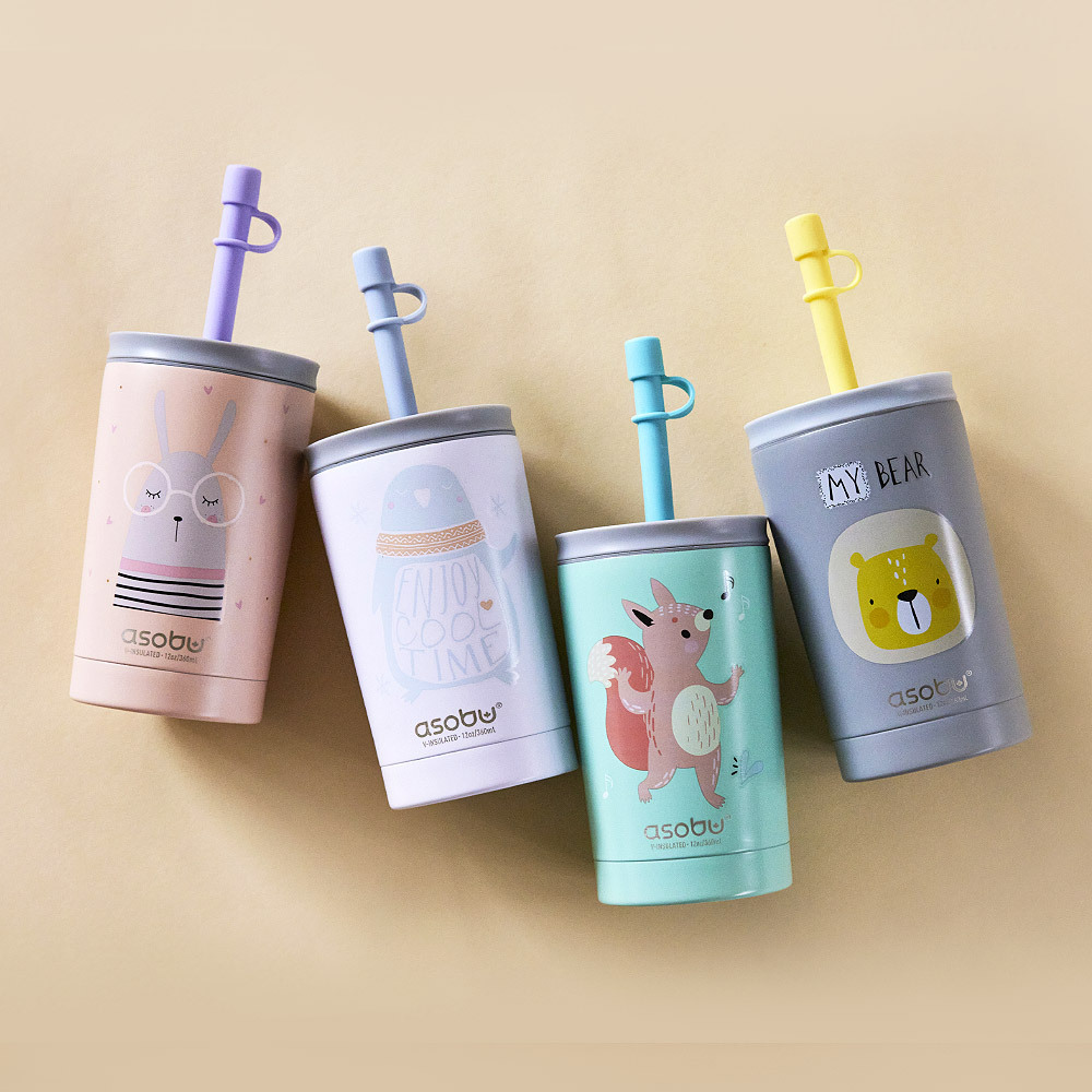 아소부 스텐 진공 보온보냉 텀블러 360ml 미니시피 (그레이/베어, 핑크/래빗, 티얼/팍스, 화이트/펭귄) / (50개이상부터 주문가능)