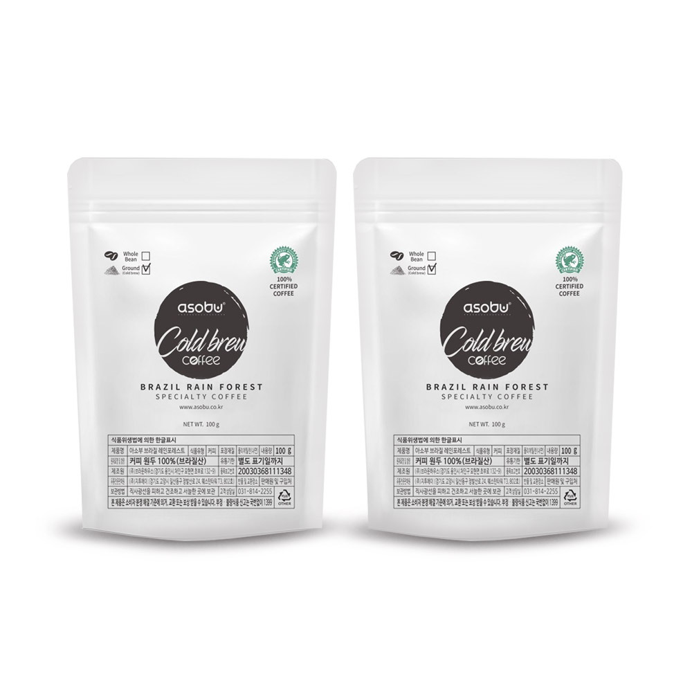 아소부 브라질 레인포레스트 스페셜티 분쇄원두 100g 2팩 / (50개이상부터 주문가능)