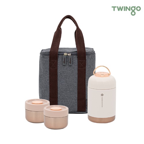 트윙고 뉴트윙클 죽통 보온도시락 1090ml-3종W세트(죽통450ml(화이트)+찬통2개+ 보관가방)