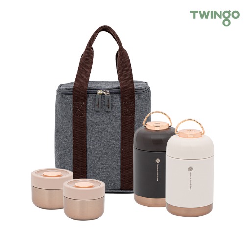 트윙고 뉴트윙클 죽통 보온도시락 1540ml-4종세트(죽통450ml 2개+찬통2개+ 보관가방)
