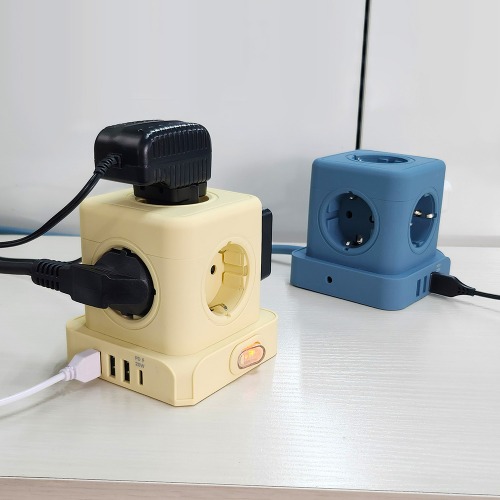 [비오스홈] QB-01 5구 고용량 4000W 큐브 스위치 멀티탭 (USB/C타입 20W 고속충전) /옐로우,그레이,그린,블루