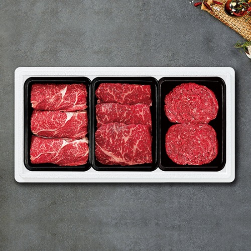 [국제식품] 한우1등급 냉장 알찬 선물세트3호 1.3kg (등심400g, 채끝400g, 불고기500g) / 면세상품