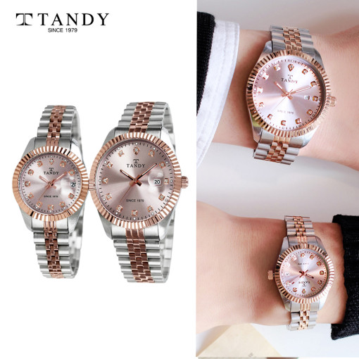 [TANDY] 탠디 럭셔리 커플 메탈 손목시계(스와로브스키 식입) T-3909 남자 로즈골드콤비