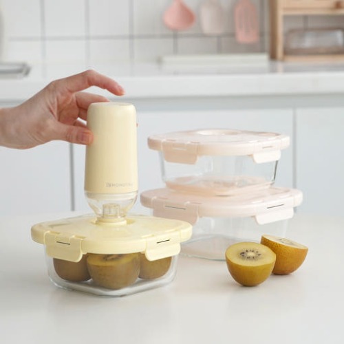 [모노테일] 세보리 유리 진공 밀폐 용기 정사각 500ml