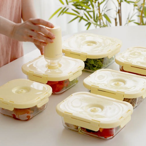 [모노테일] 세보리 유리 진공 밀폐 용기 직사각 610ml