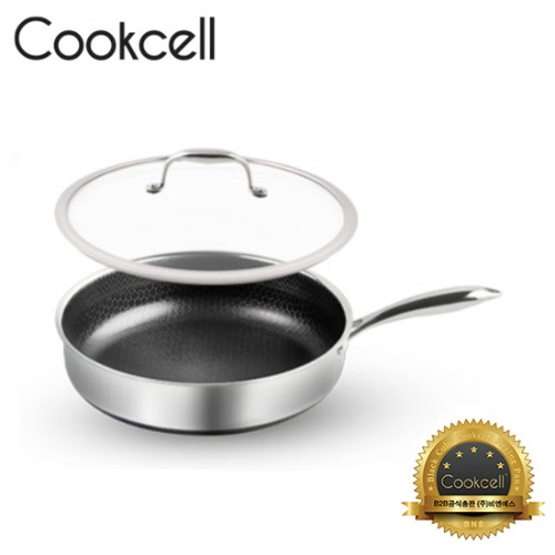 [Cookcell] 쿡셀 통3중 더블 세라믹 코팅 블랙에디션 IH 소테팬 28cm + 유리뚜껑 28cm 2종