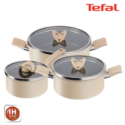테팔 팬&냄비 인덕션 블라썸 베이지 3종세트 (편수냄비 18cm + 양수냄비 20cm + 전골냄비 24cm) BSMB_SPT18_PT20_HP24