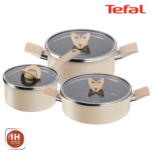 테팔 팬&냄비 인덕션 블라썸 베이지 3종세트 (편수냄비 18cm + 양수냄비 24cm + 전골냄비 24cm) BSMB_SPT18_PT24_HP24