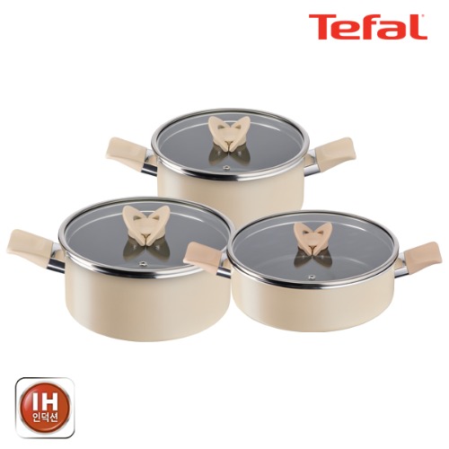 테팔 팬&냄비 인덕션 블라썸 베이지 3종세트 (양수냄비 20cm + 24cm + 전골냄비 24cm) BSMB_PT20_24_HP24