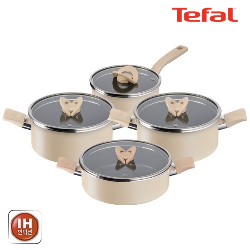 테팔 팬&냄비 인덕션 블라썸 베이지 4종세트 (편수냄비 18cm + 양수냄비 20cm + 24cm + 전골냄비 24cm) BSMB_4set