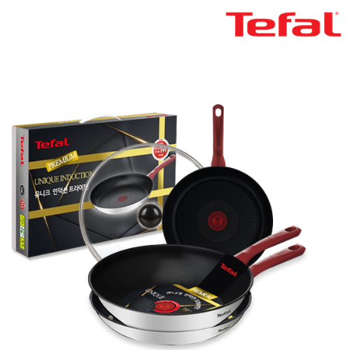 [테팔] 유니크 인덕션 프리미엄 프라이팬 24cm+28cm+멀티팬 28cm+유리뚜껑 CT1-UQFP2428W28G
