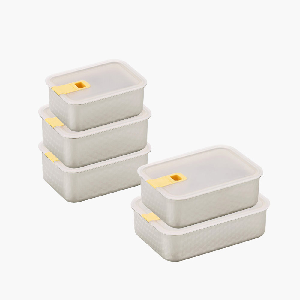 [네오플렘] 퍼펙트씰S 스텐304 밀폐용기 5종(550ml+800mlx2+1150ml+1650ml)
