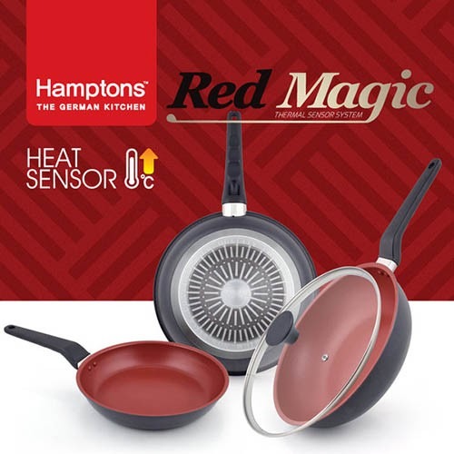 [Hamptons]독일햄튼 레드매직 인덕션 후라이팬2종세트3P-B(HTR-4F8F8W8G) 24CM(원형팬)+28 CM(원형팬)+28CM(궁중팬)+28CM(유리뚜껑)