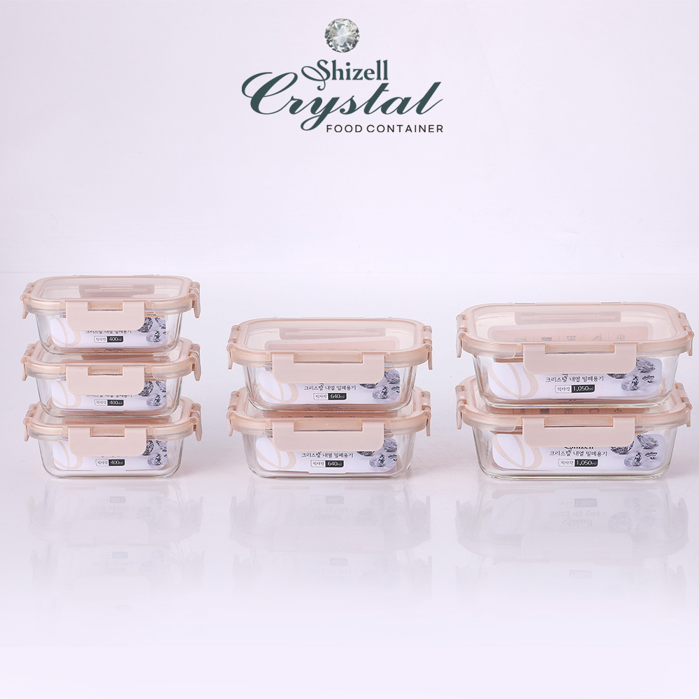 쉬젤 크리스탈 내열밀폐용기 혼합7종세트A직사각2종(직사각1050ml*2ea)+직사각5종(직사각640ml*2ea+400ml*3ea)